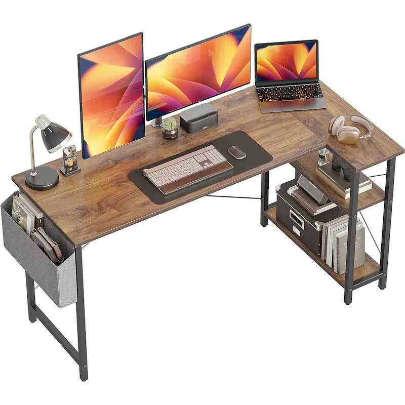Computer Desk with 2-Tier Open Shelves and Storage Bag
