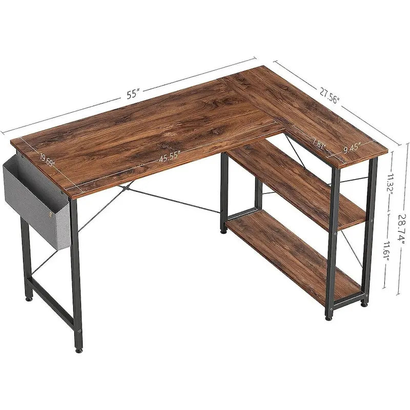 Computer Desk with 2-Tier Open Shelves and Storage Bag