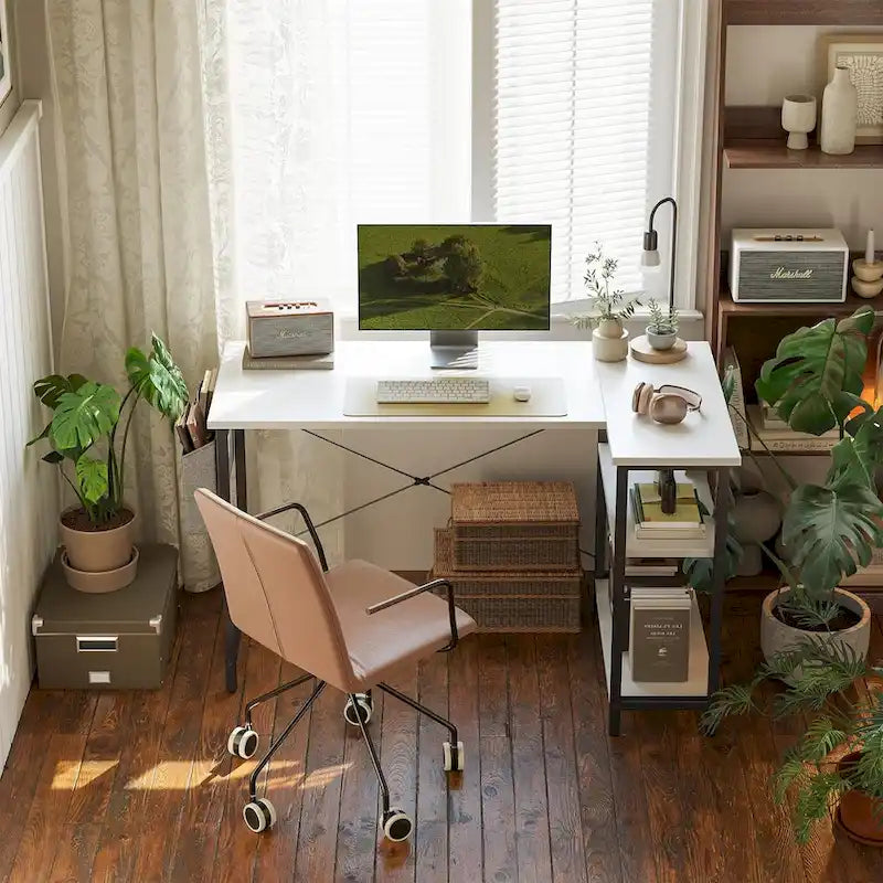 Computer Desk with 2-Tier Open Shelves and Storage Bag