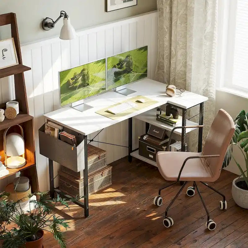 Computer Desk with 2-Tier Open Shelves and Storage Bag