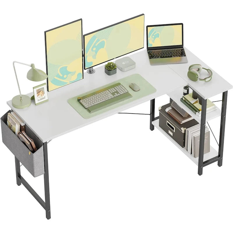 Computer Desk with 2-Tier Open Shelves and Storage Bag