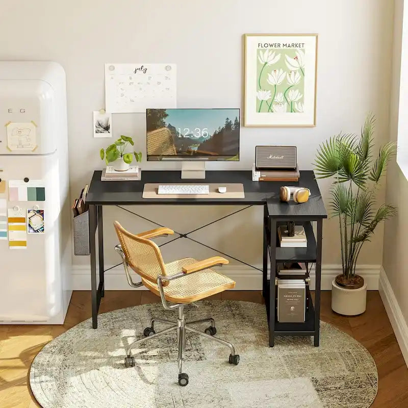 Computer Desk with 2-Tier Open Shelves and Storage Bag