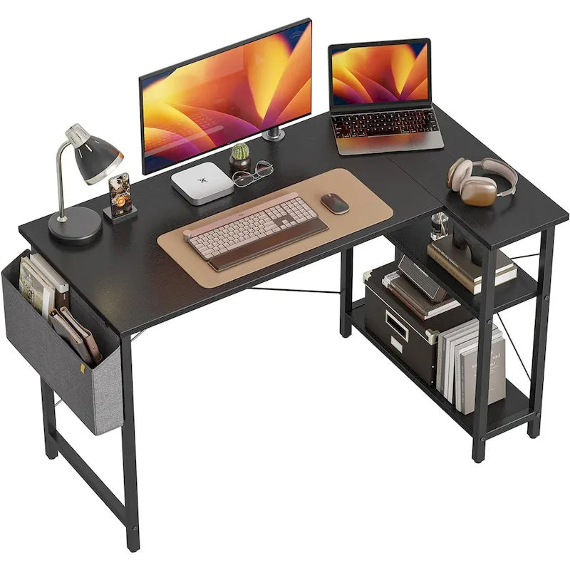 Computer Desk with 2-Tier Open Shelves and Storage Bag
