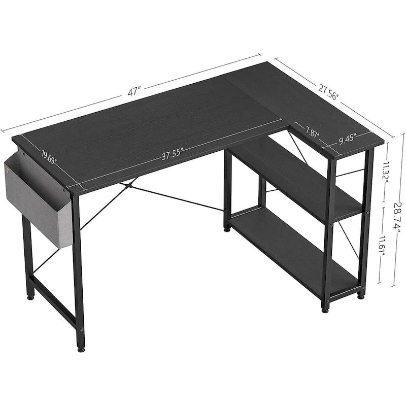 Computer Desk with 2-Tier Open Shelves and Storage Bag