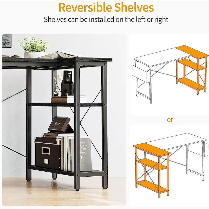 Computer Desk with 2-Tier Open Shelves and Storage Bag