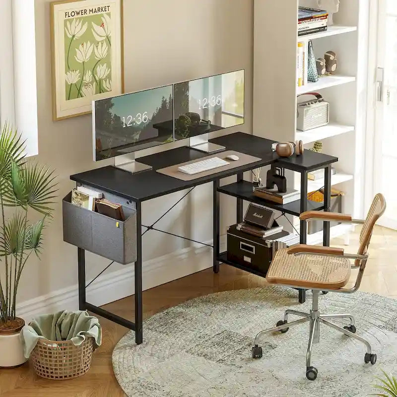 Computer Desk with 2-Tier Open Shelves and Storage Bag