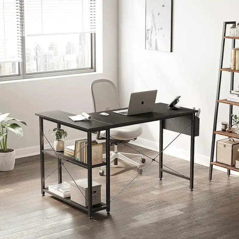 Computer Desk with 2-Tier Open Shelves and Storage Bag