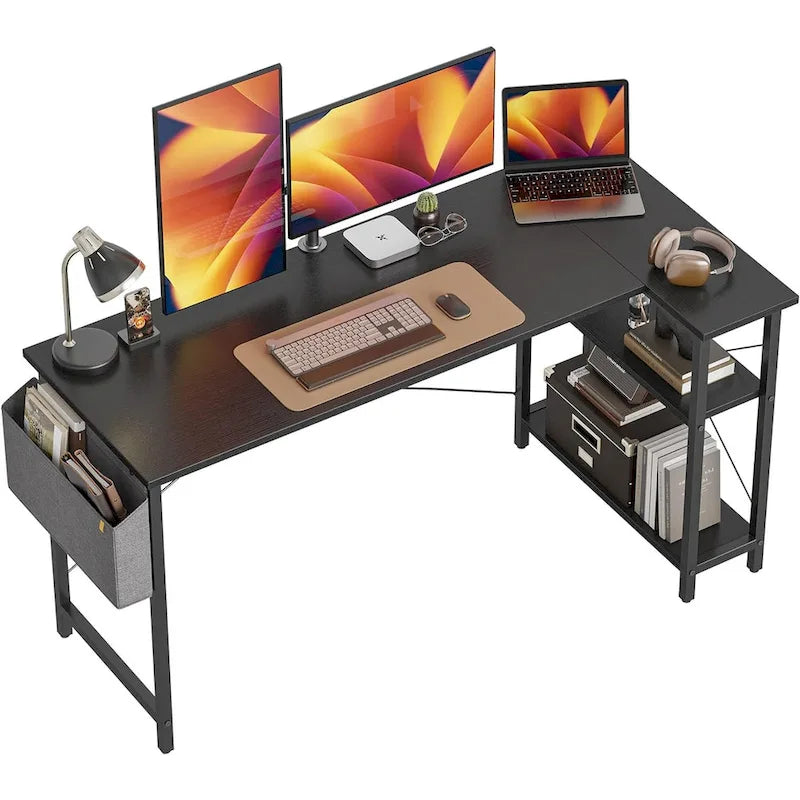 Computer Desk with 2-Tier Open Shelves and Storage Bag