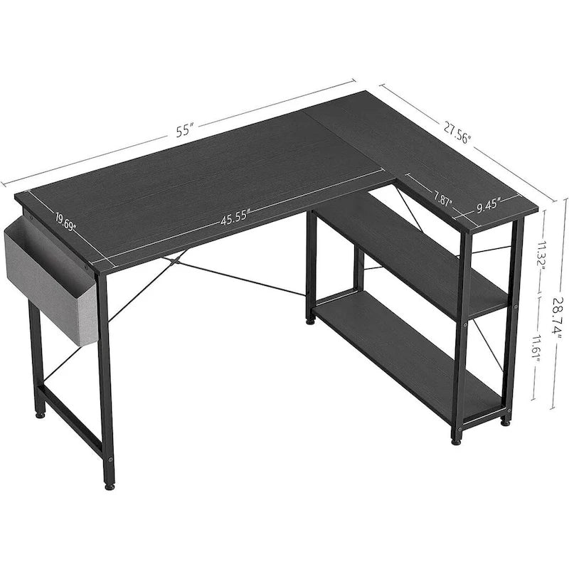 Computer Desk with 2-Tier Open Shelves and Storage Bag