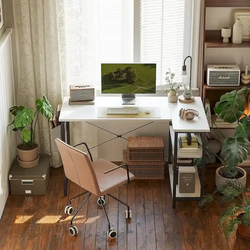 Computer Desk with 2-Tier Open Shelves and Storage Bag