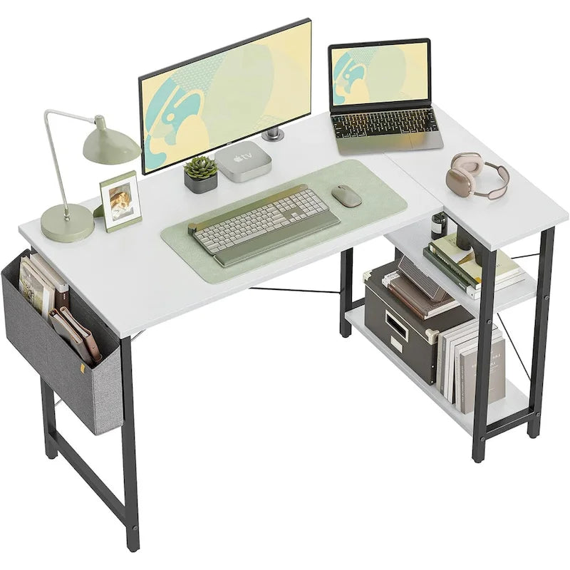 Computer Desk with 2-Tier Open Shelves and Storage Bag