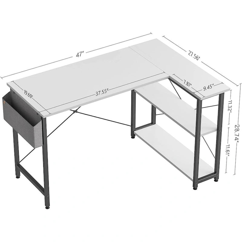 Computer Desk with 2-Tier Open Shelves and Storage Bag