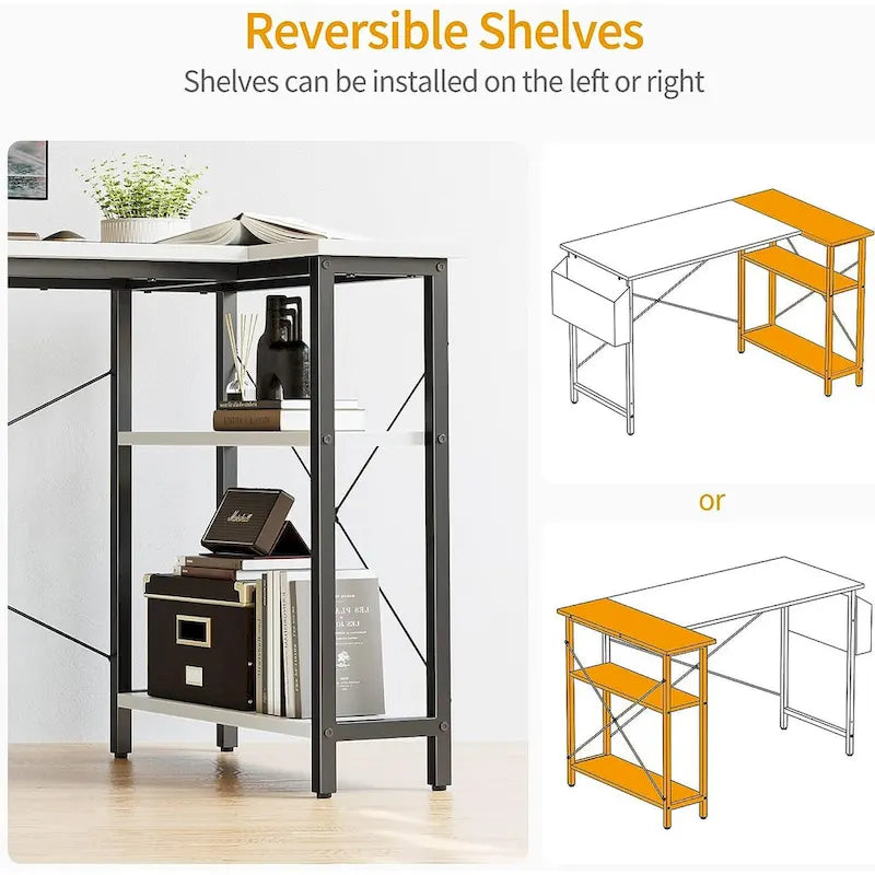 Computer Desk with 2-Tier Open Shelves and Storage Bag