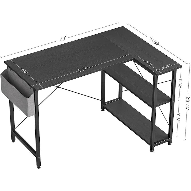 Computer Desk with 2-Tier Open Shelves and Storage Bag