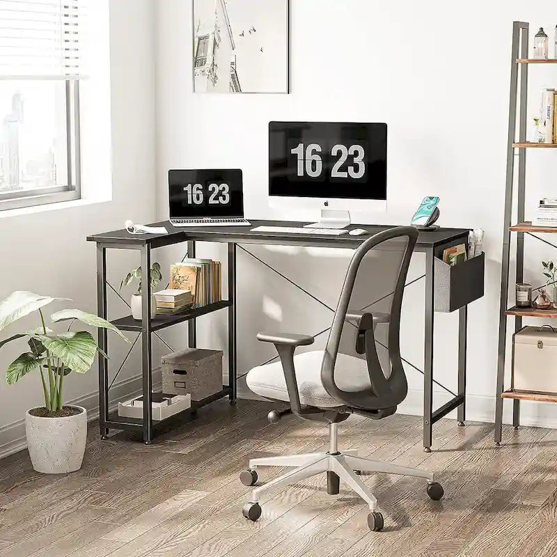 Computer Desk with 2-Tier Open Shelves and Storage Bag