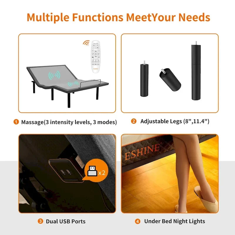 Electric Adjustable Bed Frame with Massage