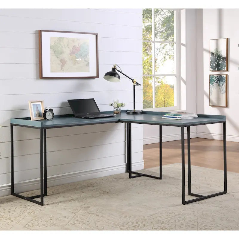 Industrial 59-inch Metal L-Shape Computer Desk with USB