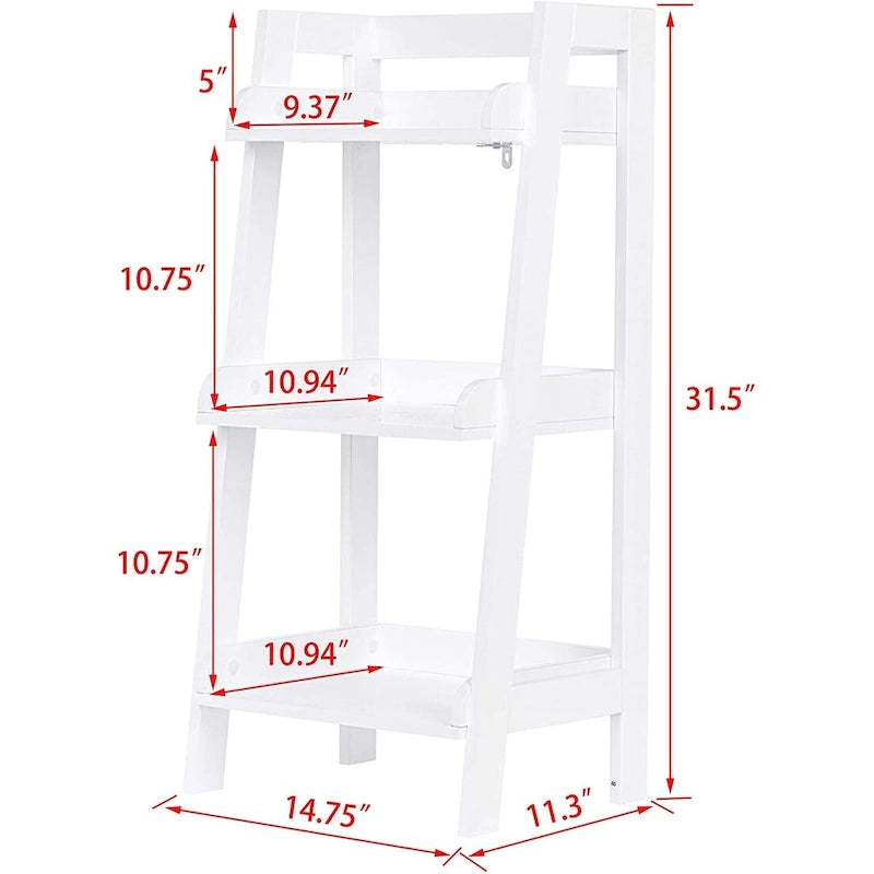 3-Tier Freestanding Ladder Shelf, White