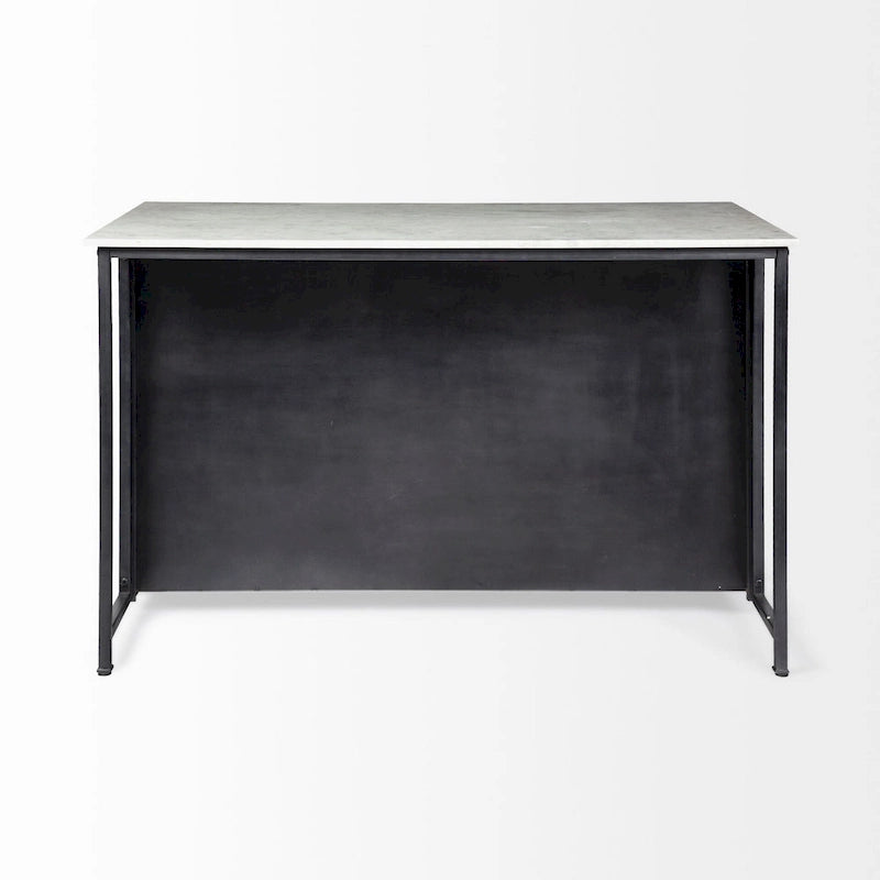 White Marble Top with Black Solid Iron Frame Kitchen Island - 58W x 32D x 37H