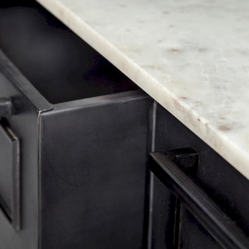 White Marble Top with Black Solid Iron Frame Kitchen Island - 58W x 32D x 37H