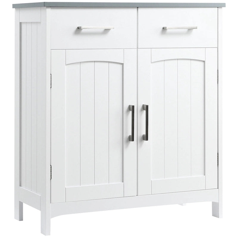 Bathroom Floor Cabinet, Freestanding Linen Cabinet with 2 Drawers & Double Doors