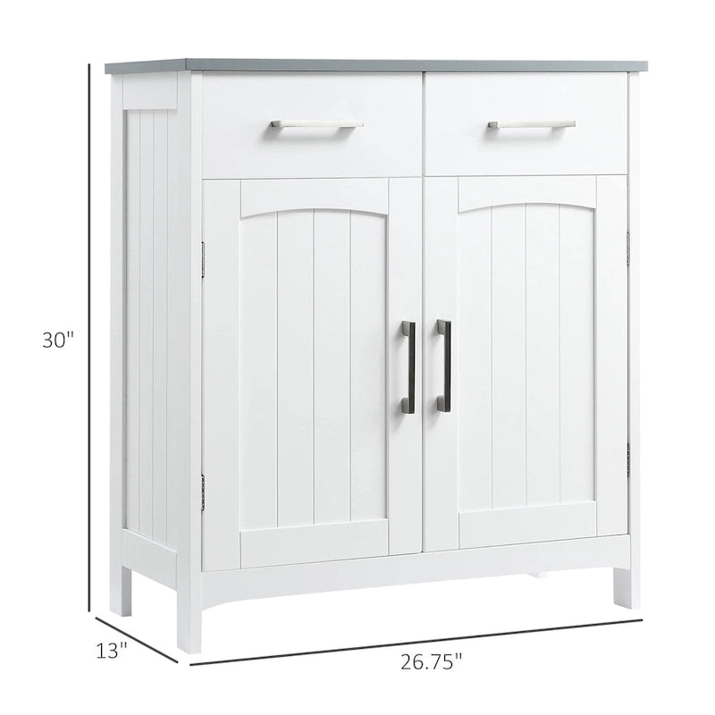 Bathroom Floor Cabinet, Freestanding Linen Cabinet with 2 Drawers & Double Doors