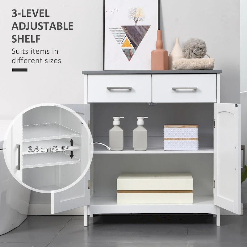 Bathroom Floor Cabinet, Freestanding Linen Cabinet with 2 Drawers & Double Doors