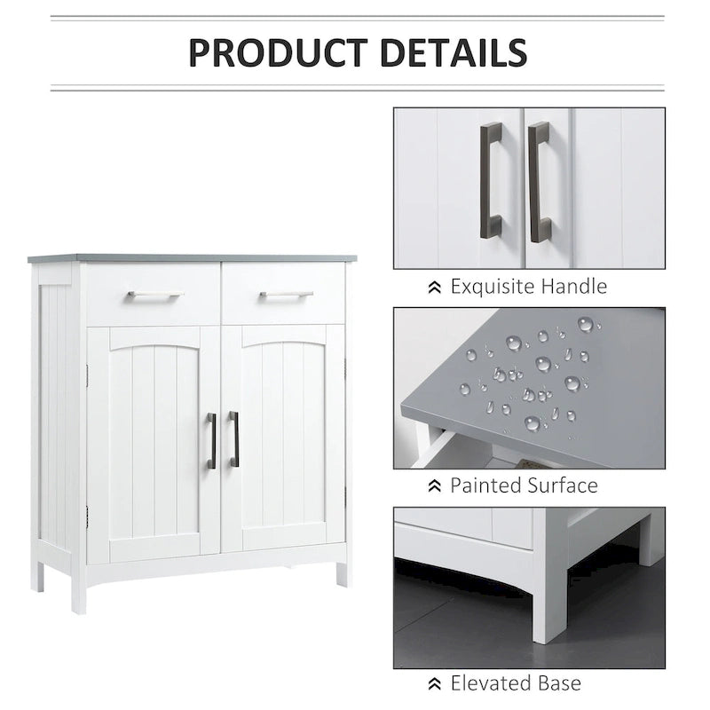 Bathroom Floor Cabinet, Freestanding Linen Cabinet with 2 Drawers & Double Doors