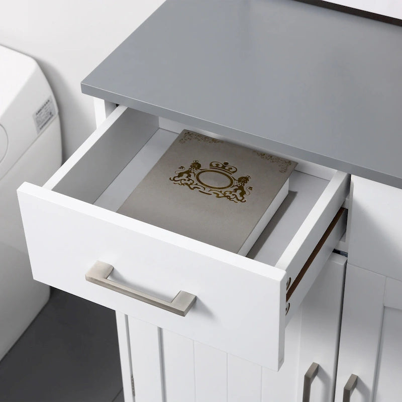 Bathroom Floor Cabinet, Freestanding Linen Cabinet with 2 Drawers & Double Doors