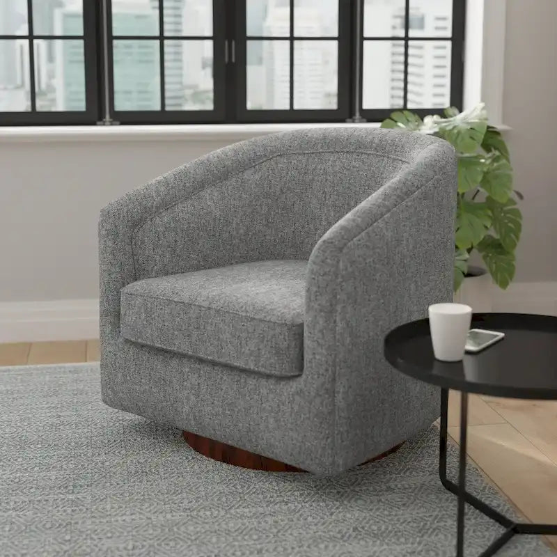 Barrel Accent Chair with 360 Swivel Vinyl Wrapped Base