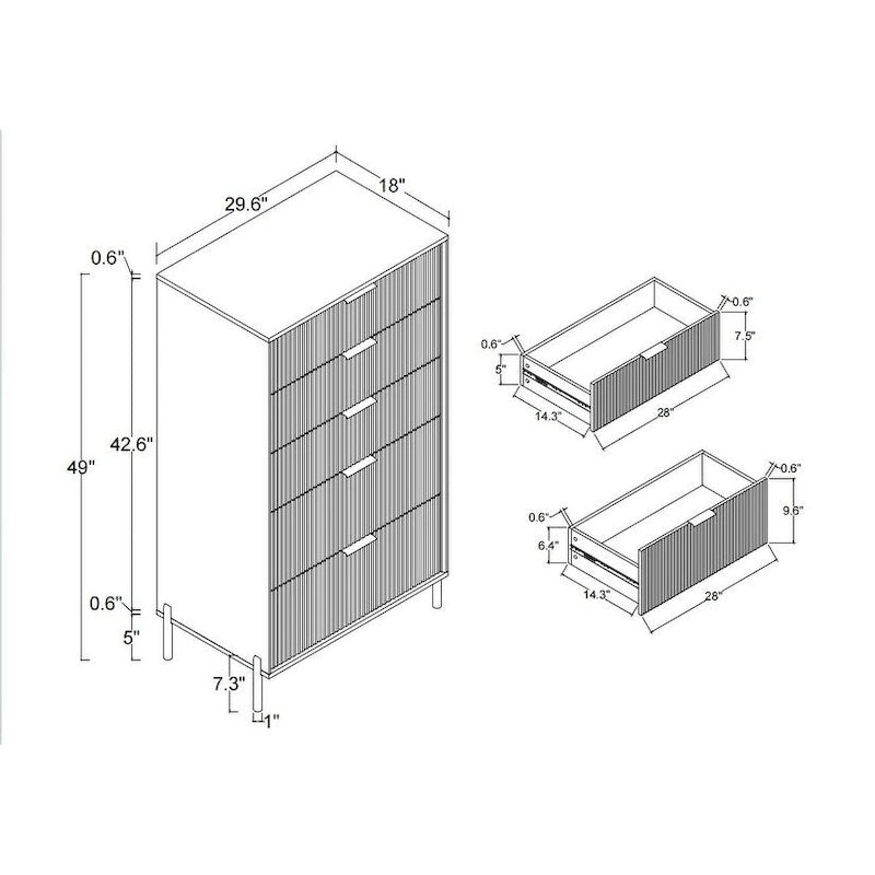 Modern 30 5-Drawer Chest with Metal Handles