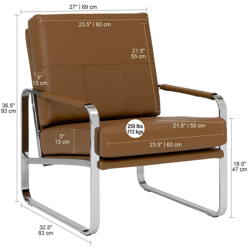 Metal and Bonded Leather Modern Accent Arm Chair