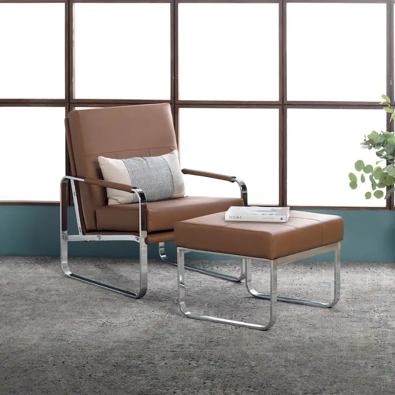 Metal and Bonded Leather Modern Accent Arm Chair