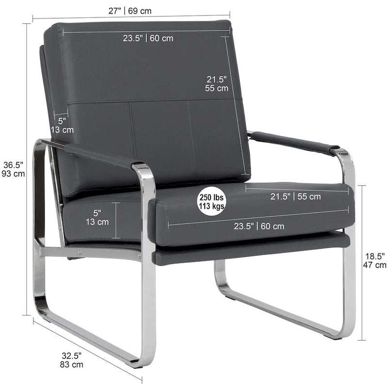 Metal and Bonded Leather Modern Accent Arm Chair