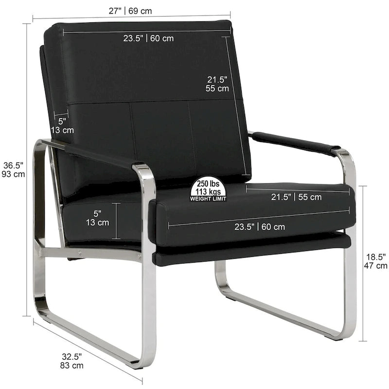 Metal and Bonded Leather Modern Accent Arm Chair