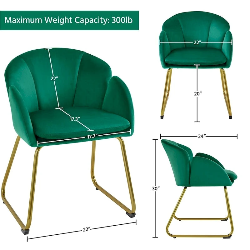 Flower Shape Velvet Armchair Accent Chair with Golden Metal Legs
