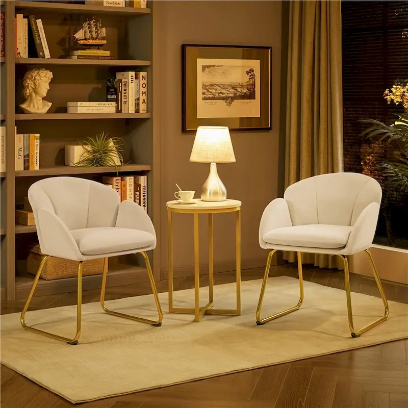 Flower Shape Velvet Armchair Accent Chair with Golden Metal Legs