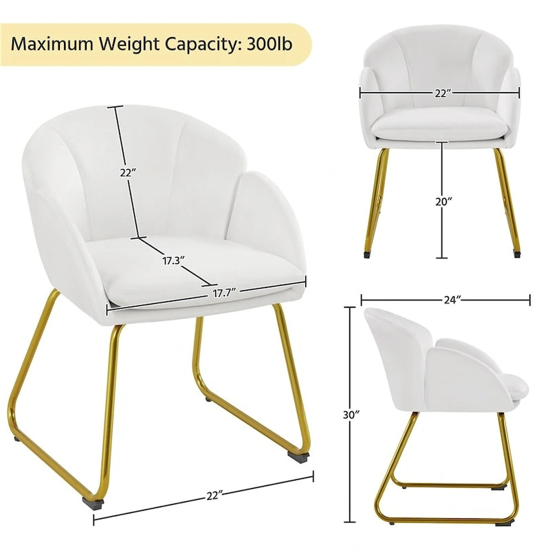 Flower Shape Velvet Armchair Accent Chair with Golden Metal Legs