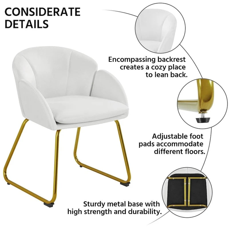Flower Shape Velvet Armchair Accent Chair with Golden Metal Legs