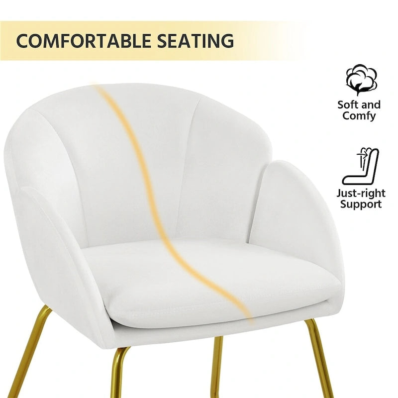 Flower Shape Velvet Armchair Accent Chair with Golden Metal Legs