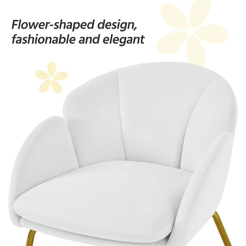 Flower Shape Velvet Armchair Accent Chair with Golden Metal Legs