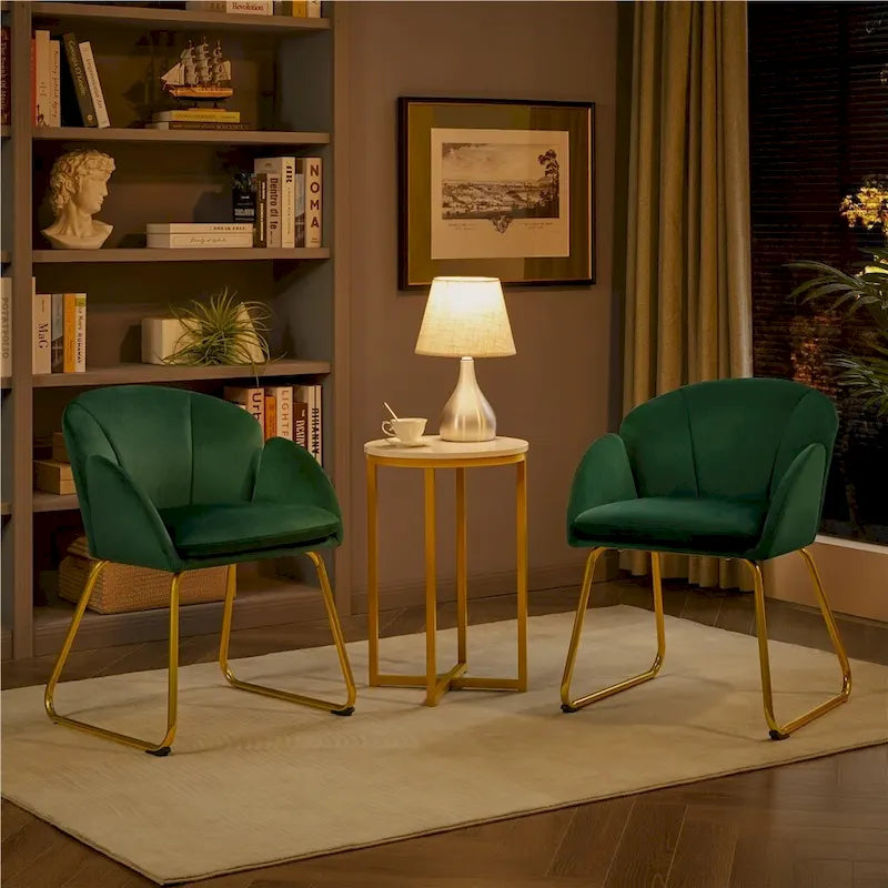 Flower Shape Velvet Armchair Accent Chair with Golden Metal Legs