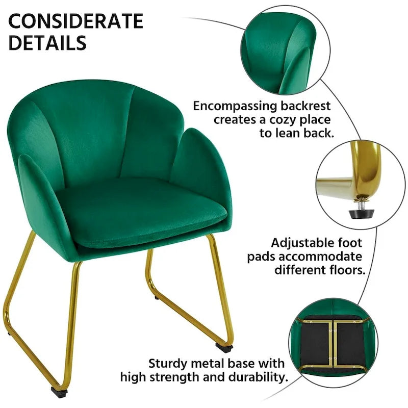 Flower Shape Velvet Armchair Accent Chair with Golden Metal Legs