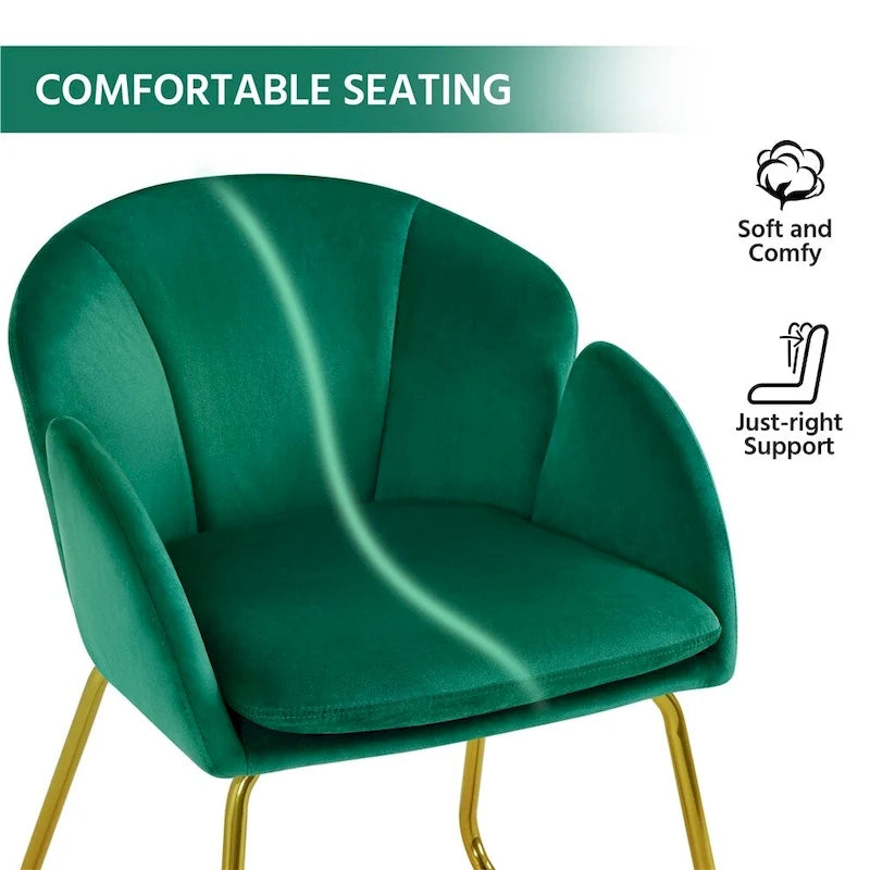 Flower Shape Velvet Armchair Accent Chair with Golden Metal Legs