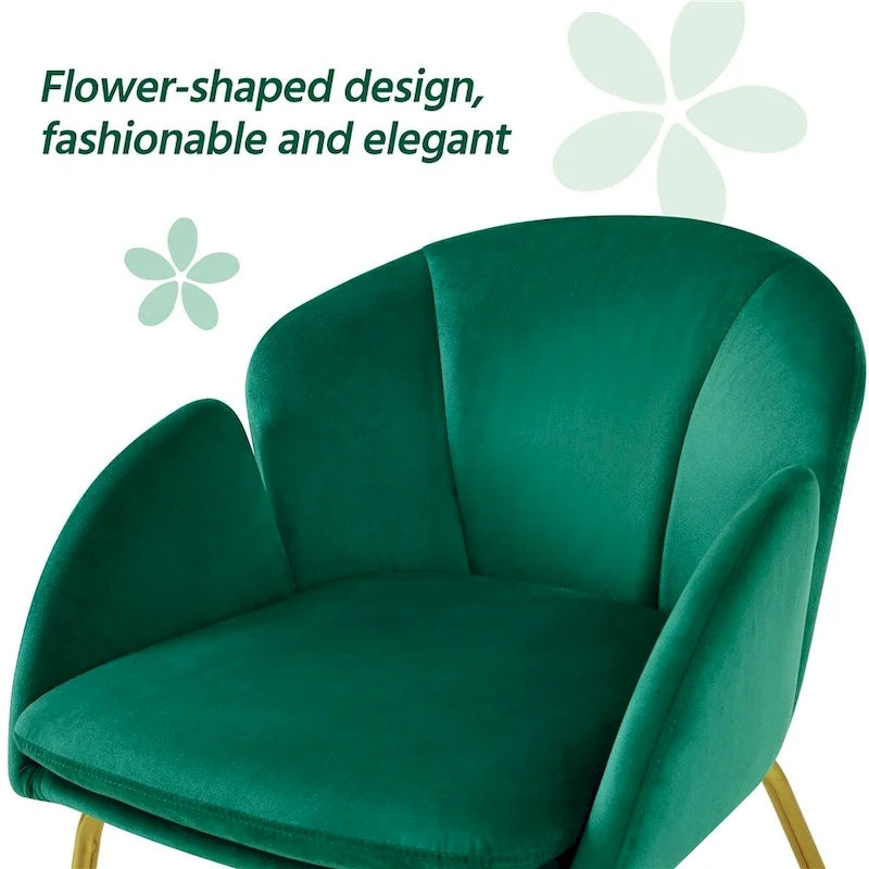 Flower Shape Velvet Armchair Accent Chair with Golden Metal Legs