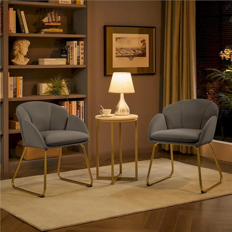 Flower Shape Velvet Armchair Accent Chair with Golden Metal Legs