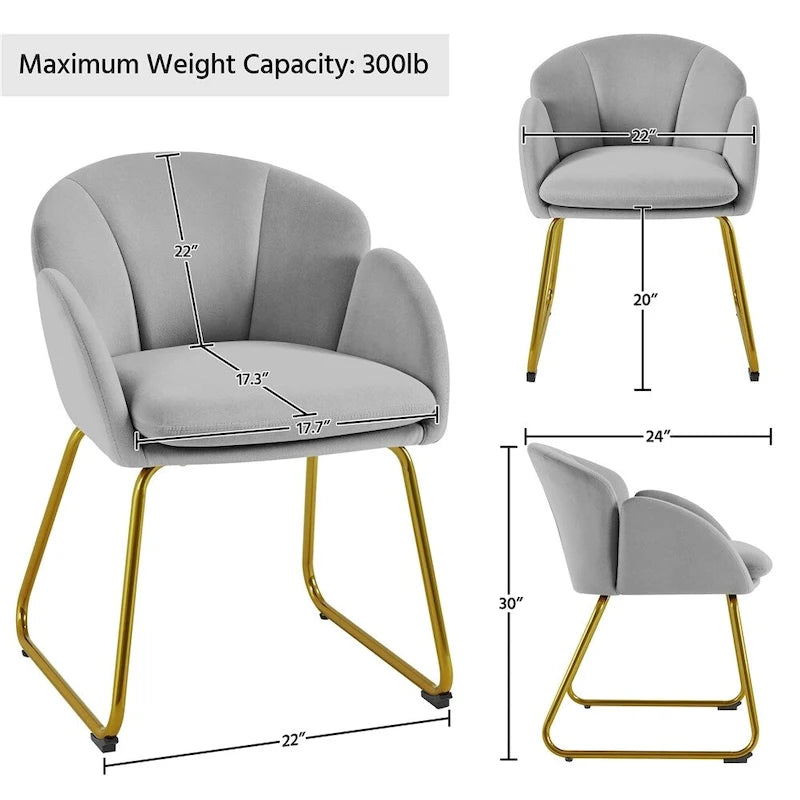 Flower Shape Velvet Armchair Accent Chair with Golden Metal Legs