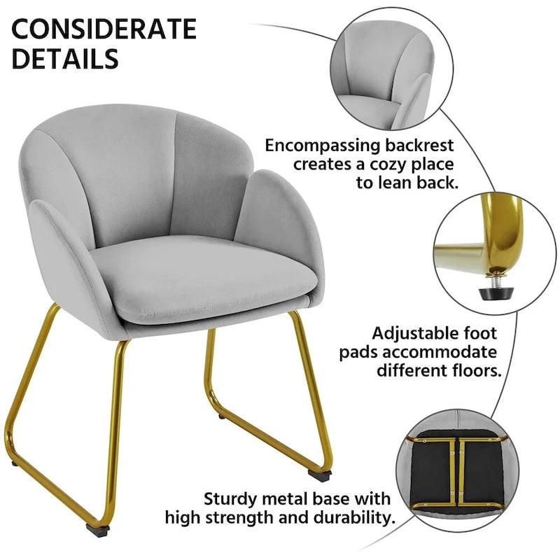 Flower Shape Velvet Armchair Accent Chair with Golden Metal Legs