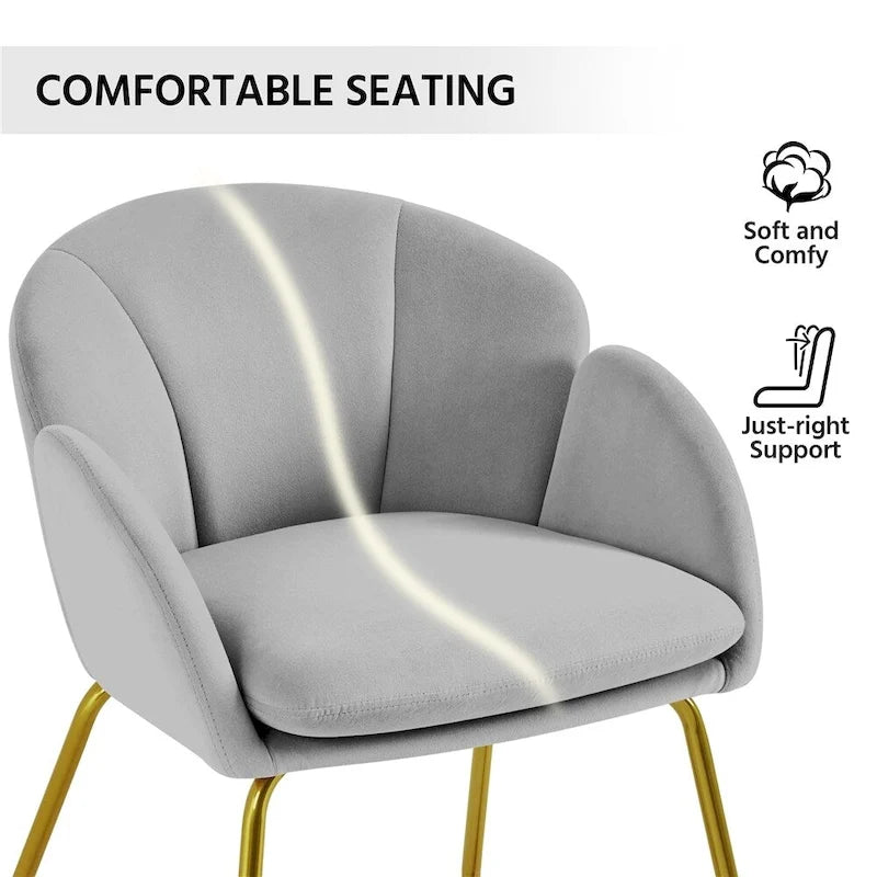 Flower Shape Velvet Armchair Accent Chair with Golden Metal Legs