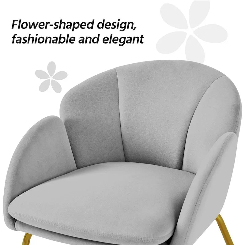 Flower Shape Velvet Armchair Accent Chair with Golden Metal Legs